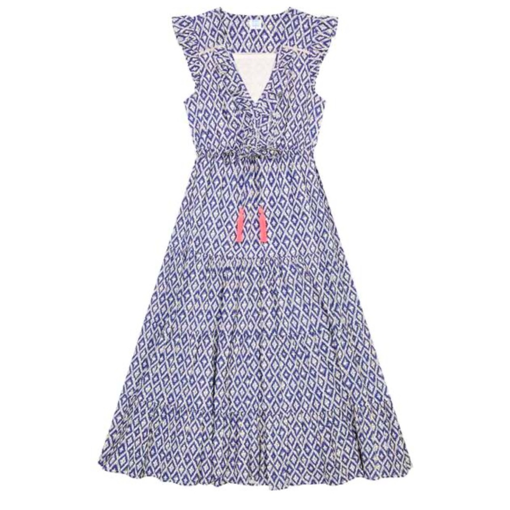 Mer St Barth
Giselle V Neck Maxi Dress
Size L 
Navy Ikat
NWT